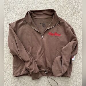 NWOT pure barre brown cropped pullover quarter zip sweatshirt